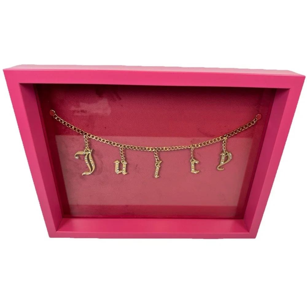 Juicy Couture Trinket Tray Hot Pink Glass Jewelry Vanity Decor 13 x 10